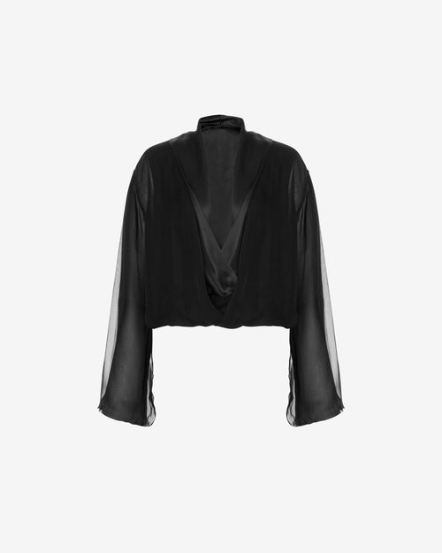 Long-sleeved silk chiffon blouse Black Alberta Ferretti Boutique Online 0
