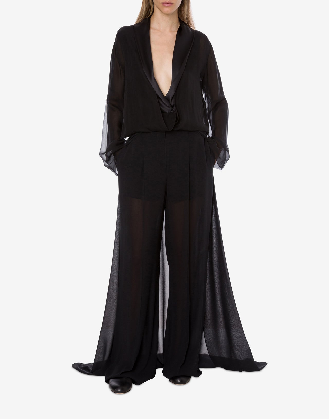 Long-sleeved silk chiffon blouse Black Alberta Ferretti Boutique Online 2