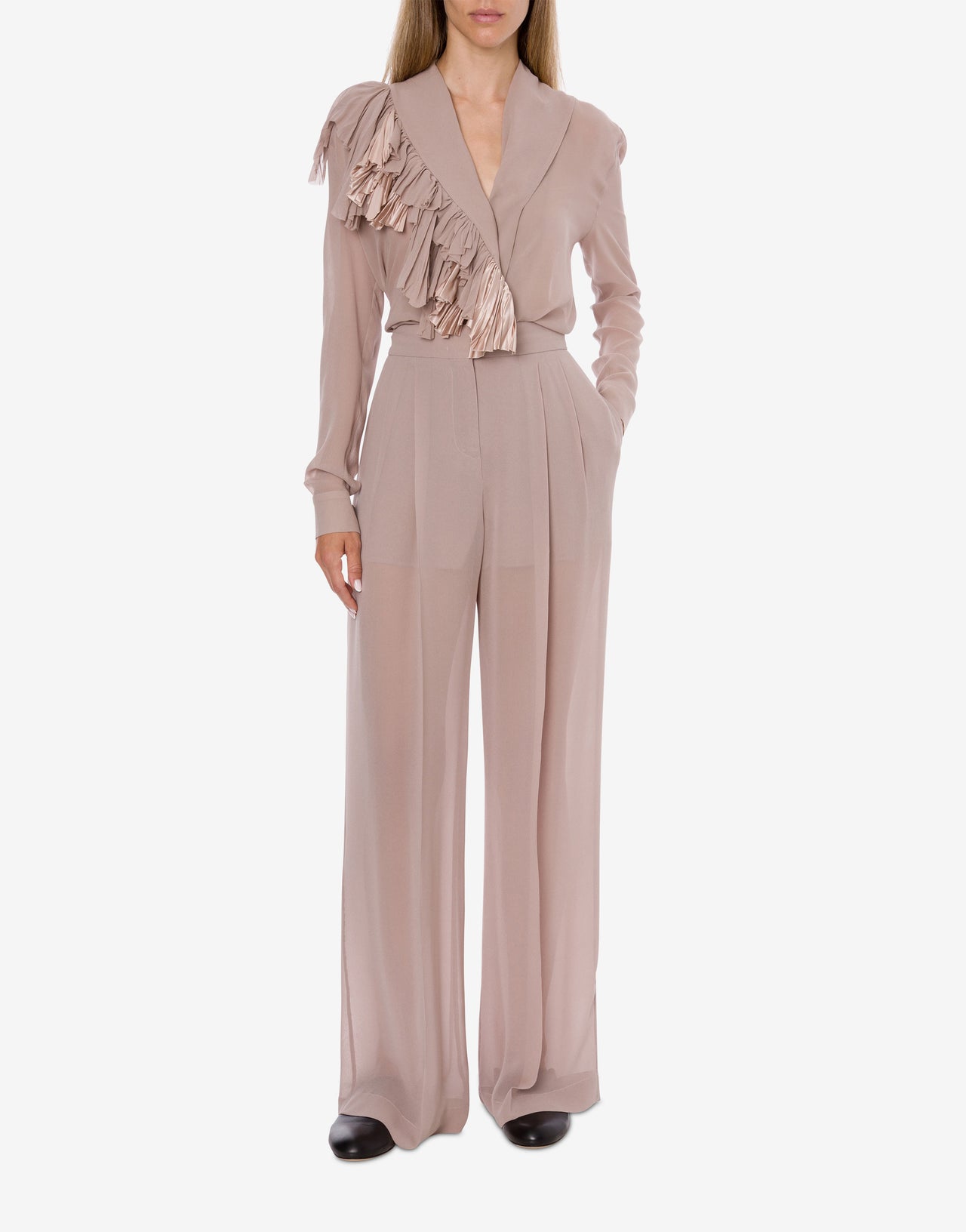 Ruffled silk georgette blouse Grey Alberta Ferretti Boutique Online 2