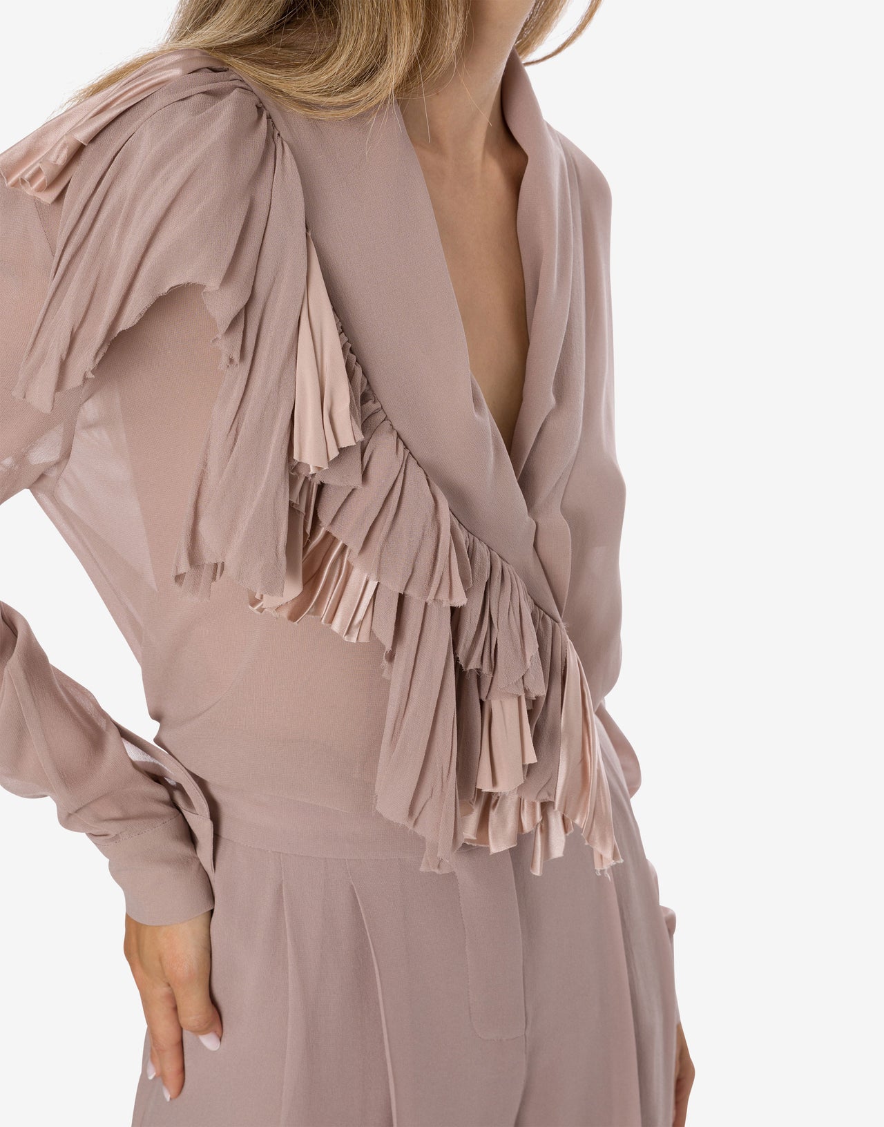 Ruffled silk georgette blouse Grey Alberta Ferretti Boutique Online 4