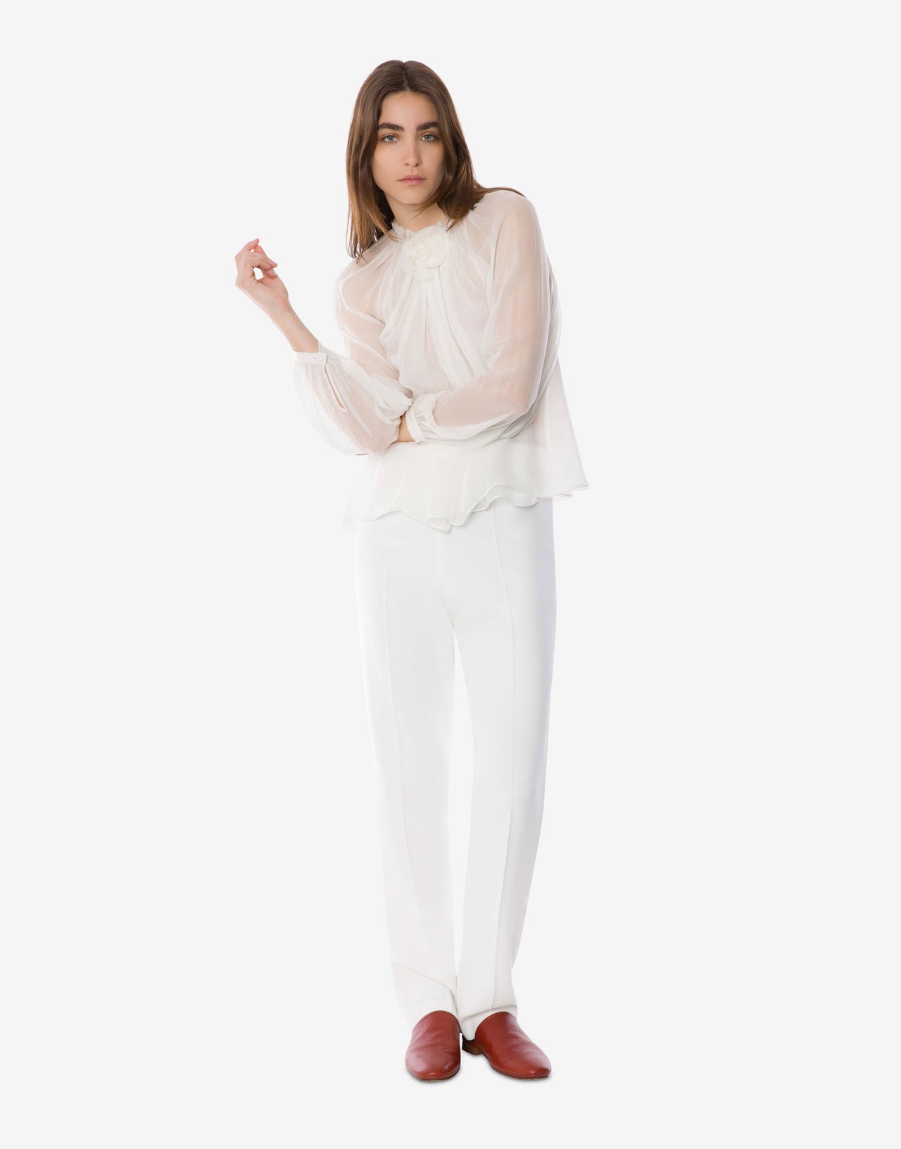 Blouse à manches longues en mousseline de soie Blanc Alberta Ferretti Boutique Online 2