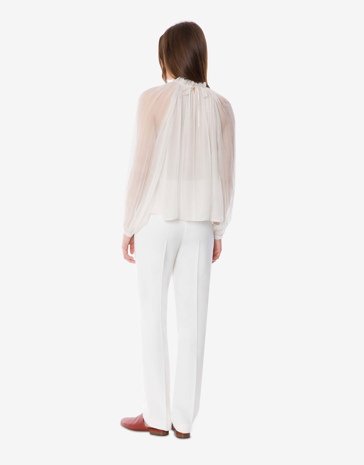 Blouse à manches longues en mousseline de soie Blanc Alberta Ferretti Boutique Online 3