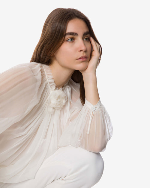 Long-sleeved silk chiffon blouse