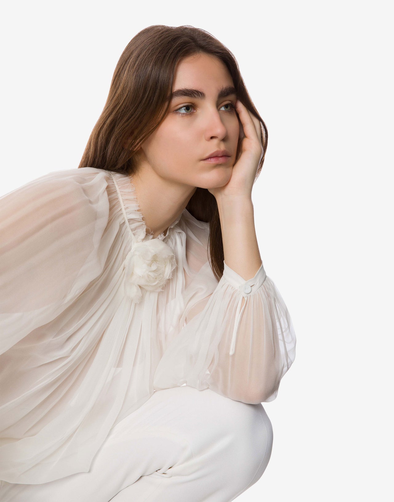 Blouse à manches longues en mousseline de soie Blanc Alberta Ferretti Boutique Online 4