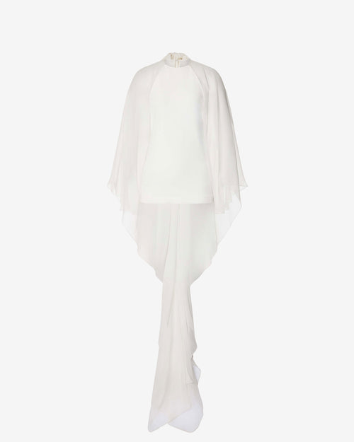 Stretch cady blouse with chiffon sleeves