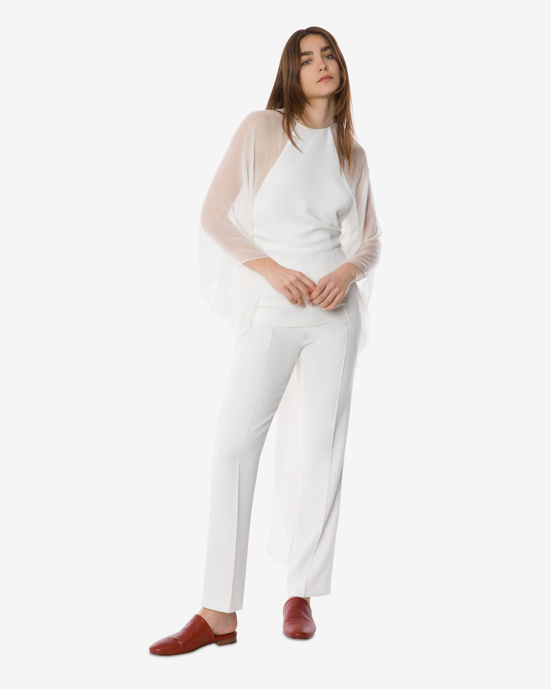 Stretch cady blouse with chiffon sleeves White Alberta Ferretti Boutique Online 0