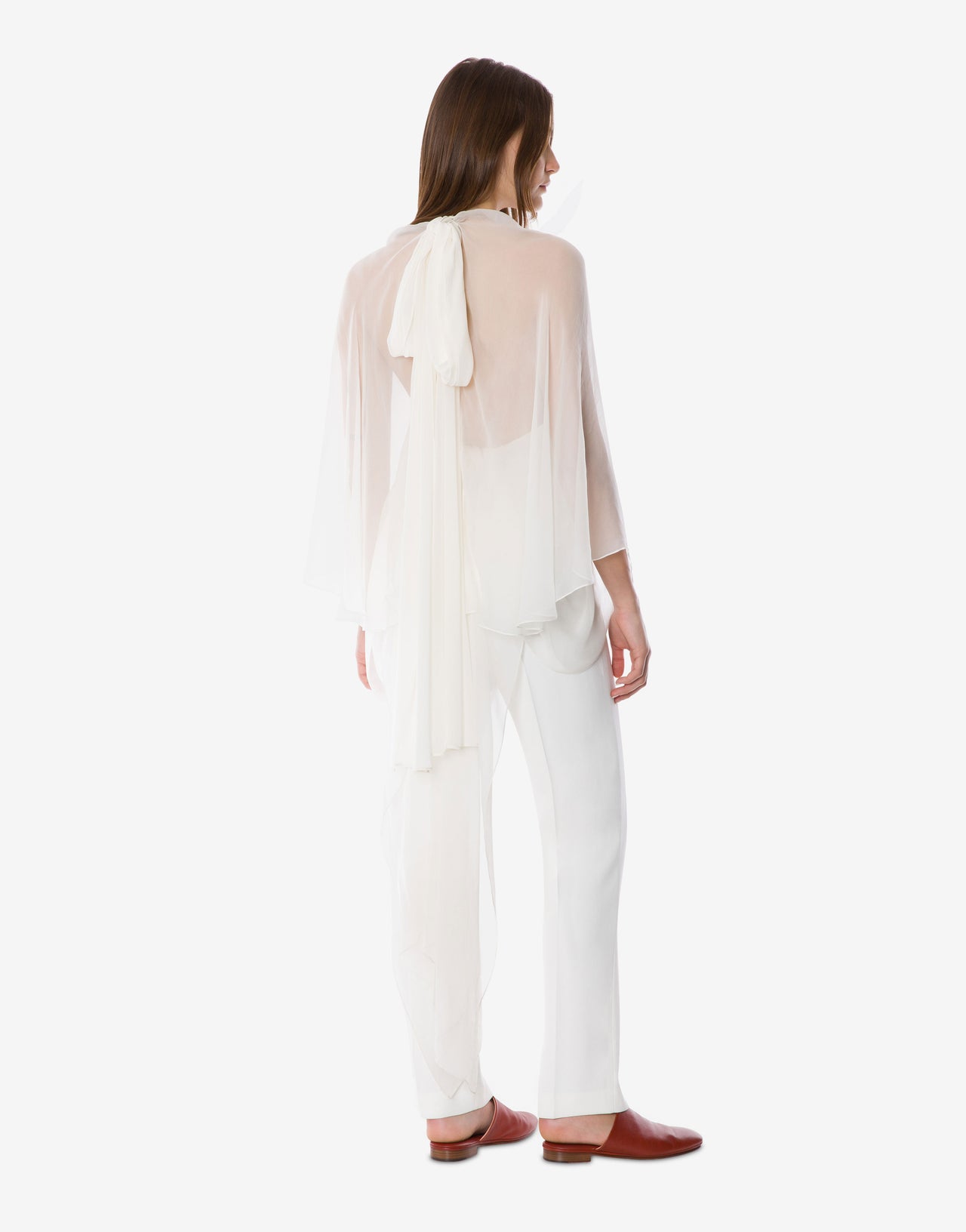Blouse en cady stretch avec manches en mousseline de soie Blanc Alberta Ferretti Boutique Online 2