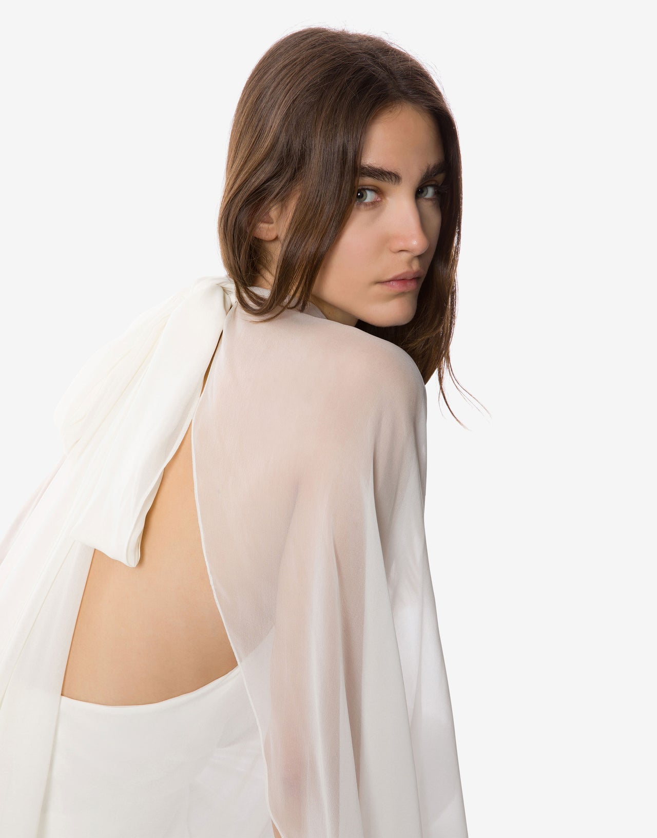 Blouse en cady stretch avec manches en mousseline de soie Blanc Alberta Ferretti Boutique Online 3