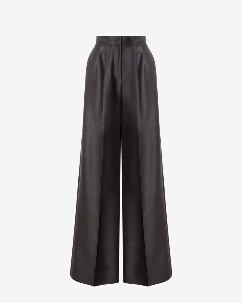 Fluid high-waisted silk wool trousers Grey Alberta Ferretti Boutique Online 0