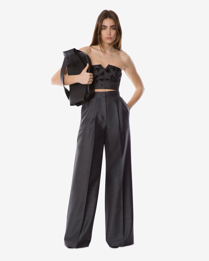 Fluid high-waisted silk wool trousers Grey Alberta Ferretti Boutique Online 1