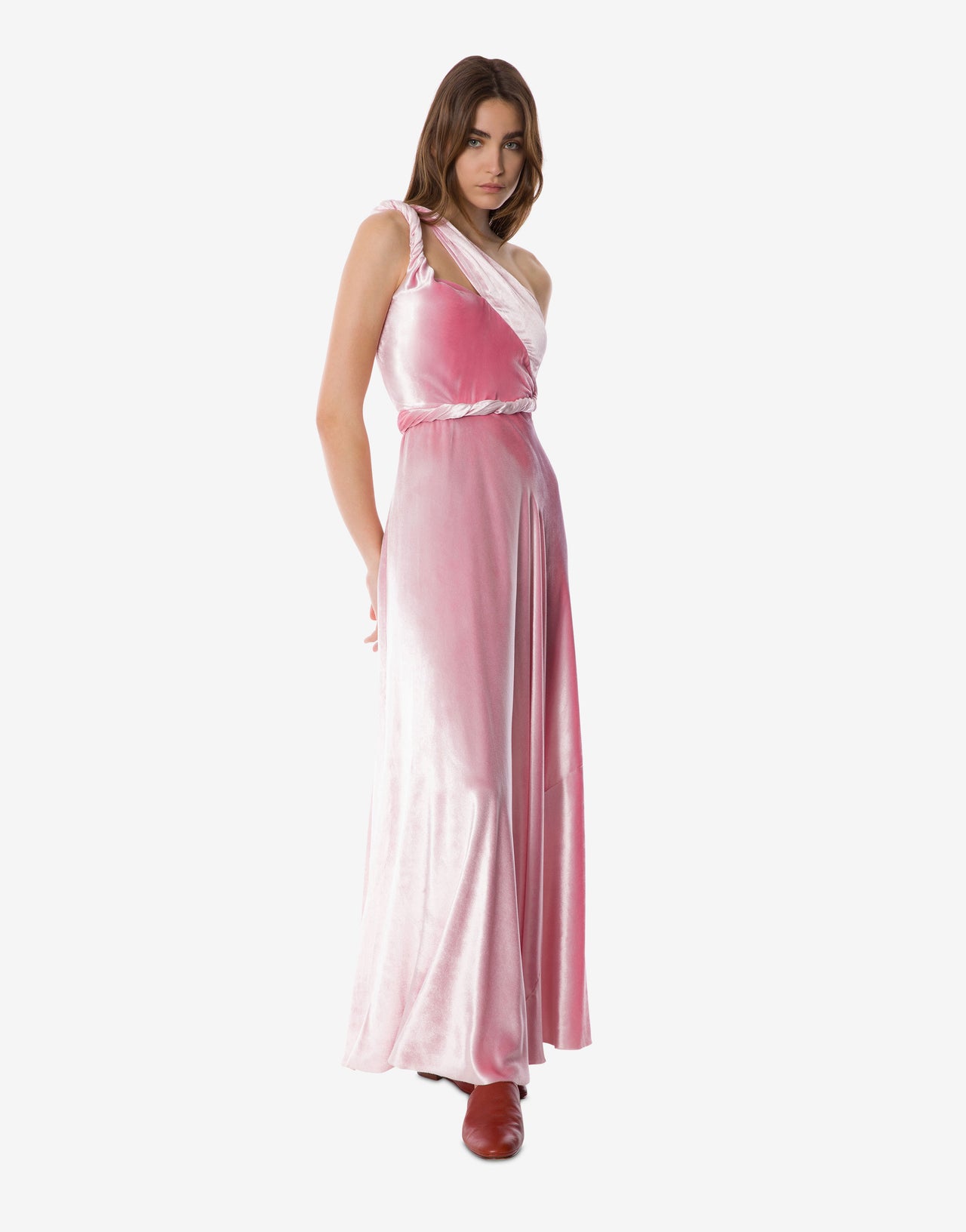 One shoulder velvet evening dress Pink Alberta Ferretti Boutique Online 1