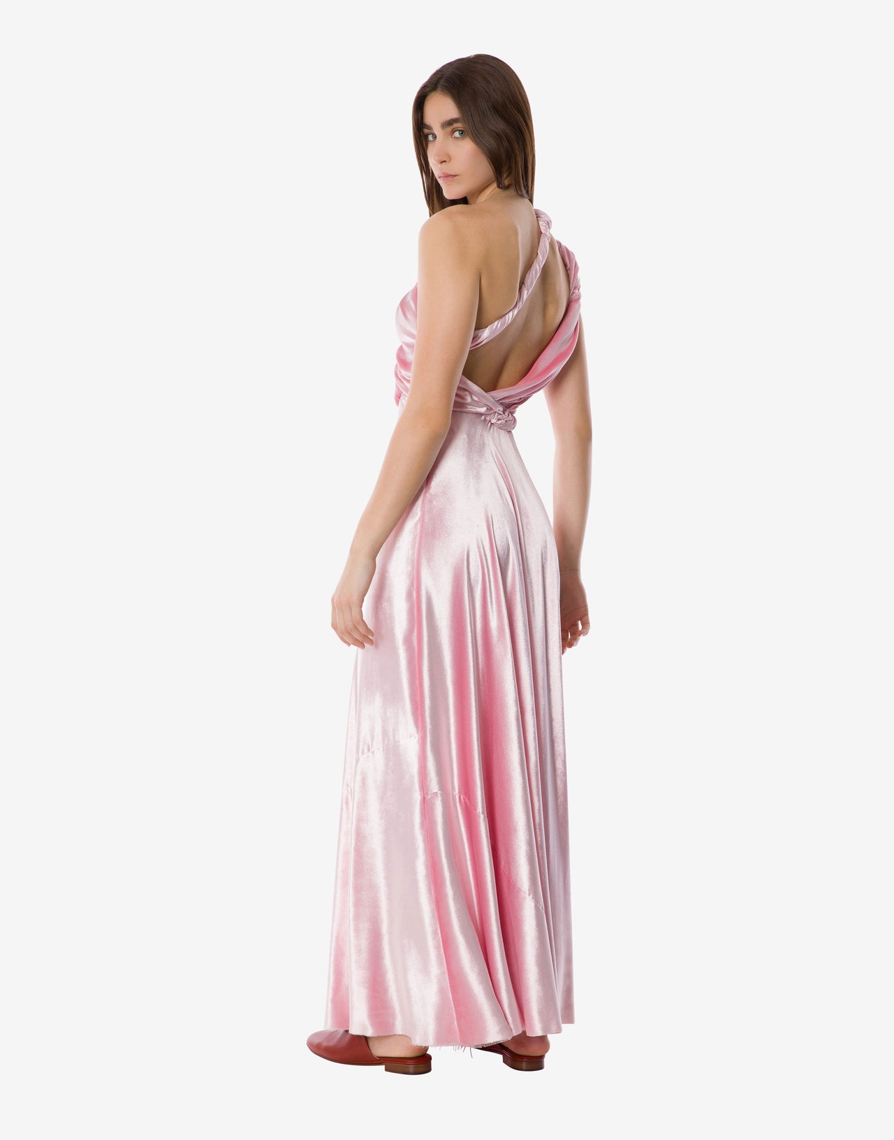 One shoulder velvet evening dress Pink Alberta Ferretti Boutique Online 2