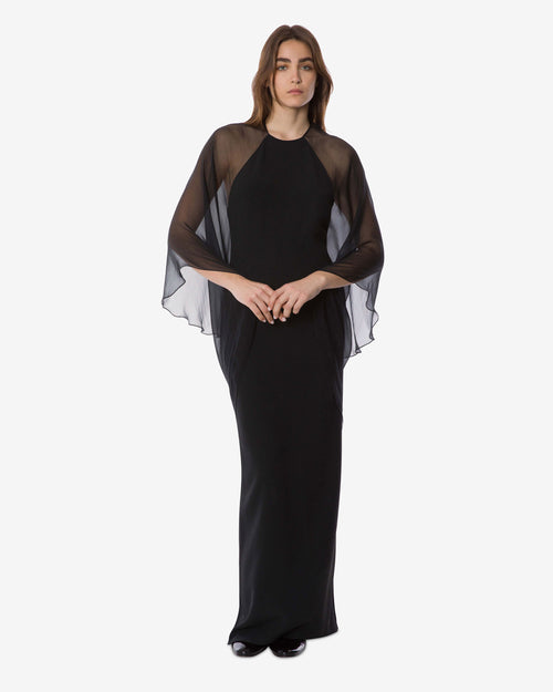 Robe de soirée avec manches en mousseline de soie Noir Alberta Ferretti Boutique Online 0