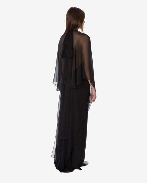 Robe de soirée avec manches en mousseline de soie Noir Alberta Ferretti Boutique Online 1
