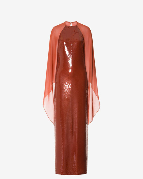 Vestido de noche de lentejuelas y gasa de manga larga Marrón Alberta Ferretti Boutique Online 0