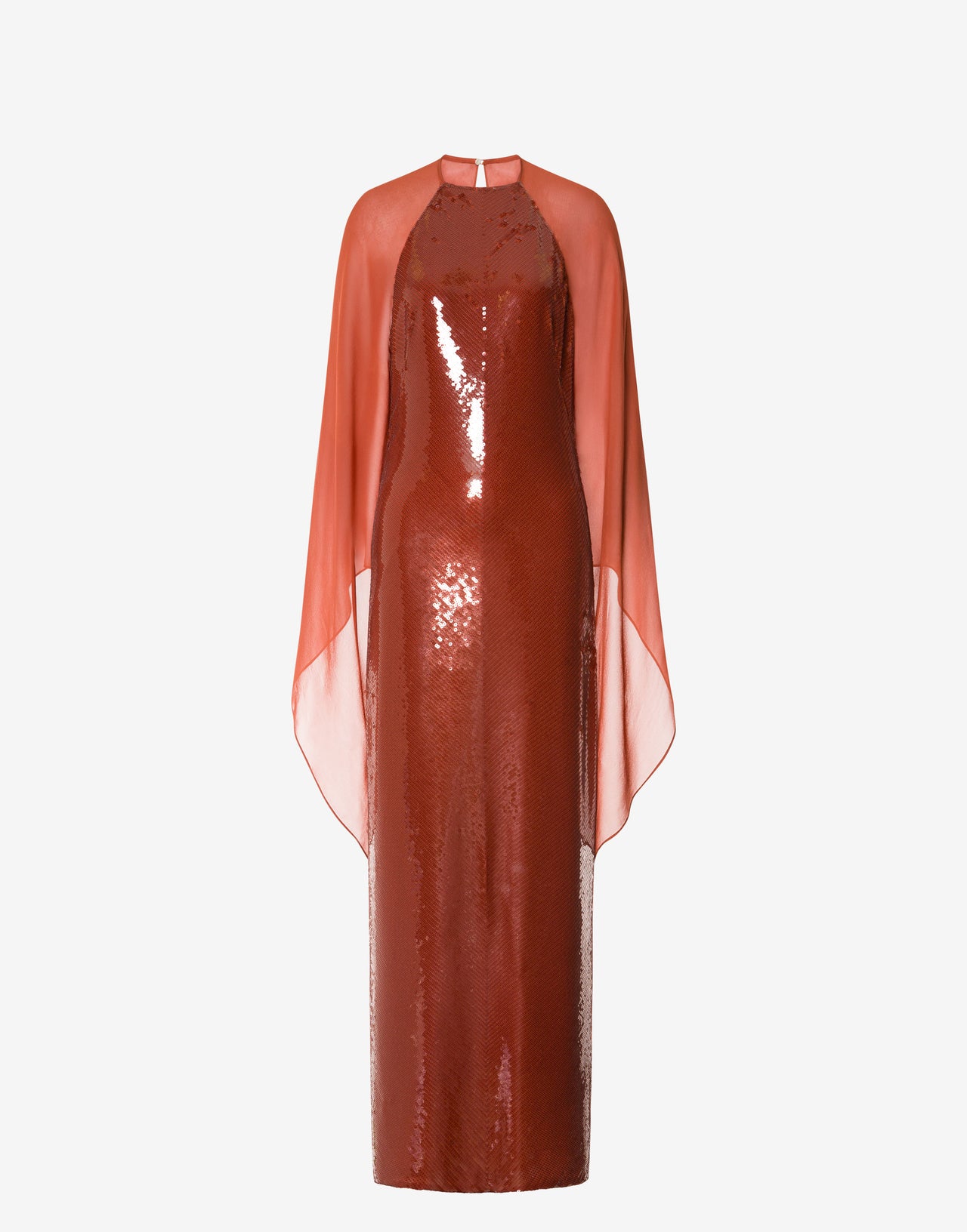 Vestido de noche de lentejuelas y gasa de manga larga Marrón Alberta Ferretti Boutique Online 1