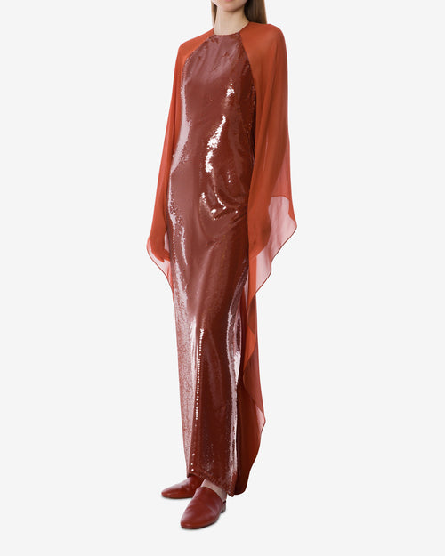 Vestido de noche de lentejuelas y gasa de manga larga Marrón Alberta Ferretti Boutique Online 1