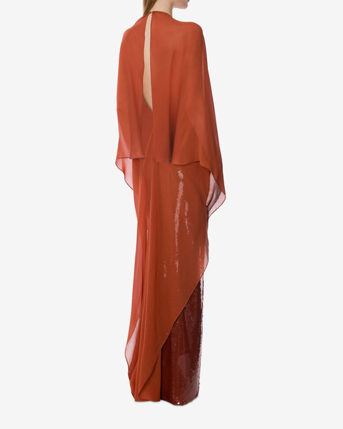 Vestido de noche de lentejuelas y gasa de manga larga