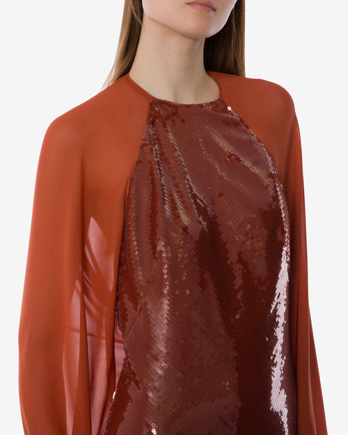 Vestido de noche de lentejuelas y gasa de manga larga