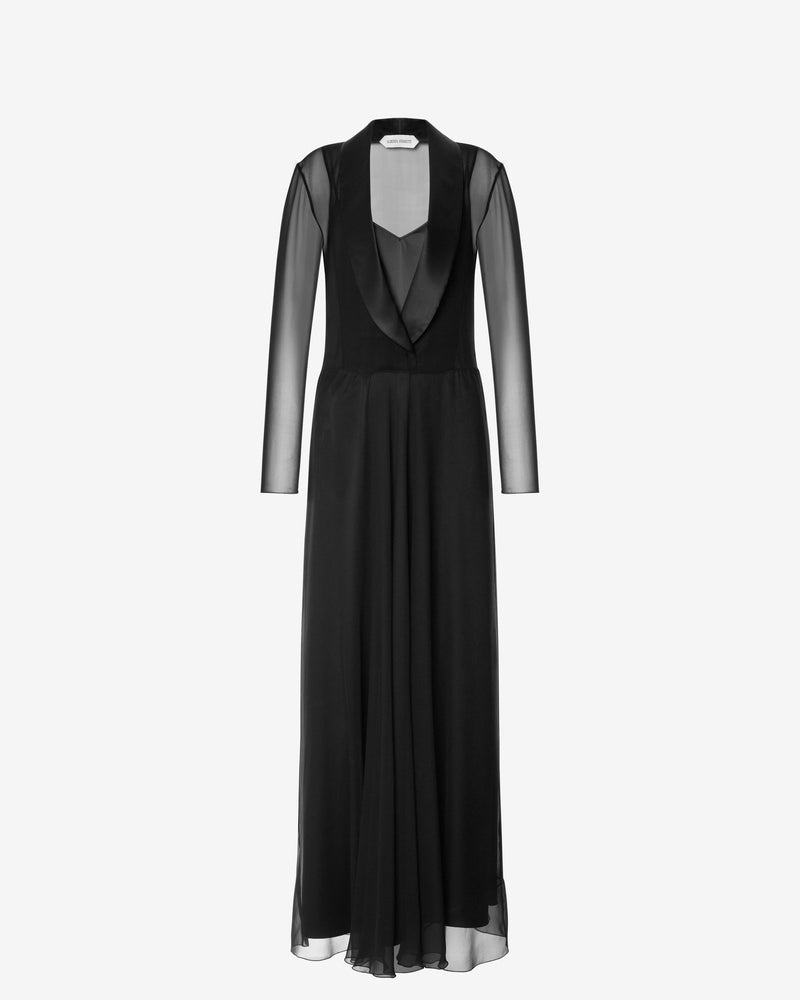 Cowl neck chiffon dress with petticoat Black Alberta Ferretti Boutique Online 0