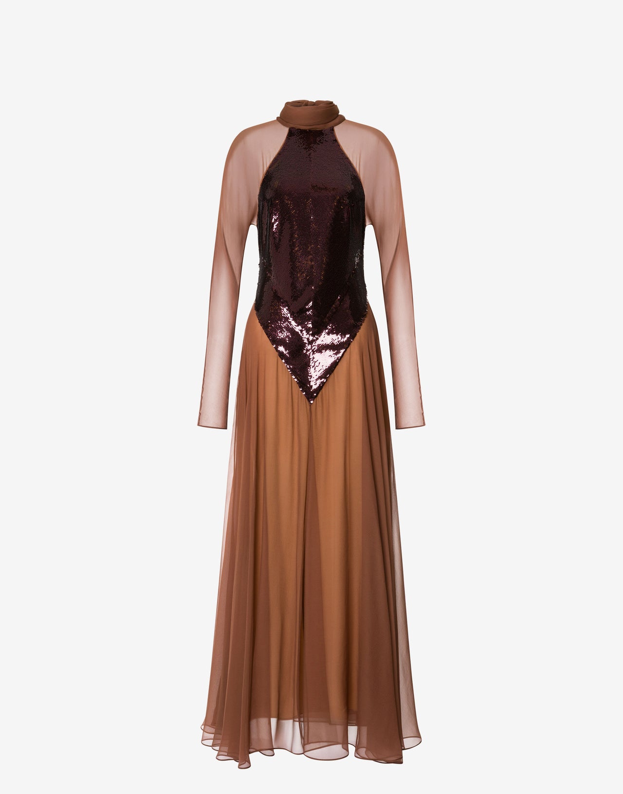 Abito da sera  in paillettes e chiffon Marrone Alberta Ferretti Boutique Online 1