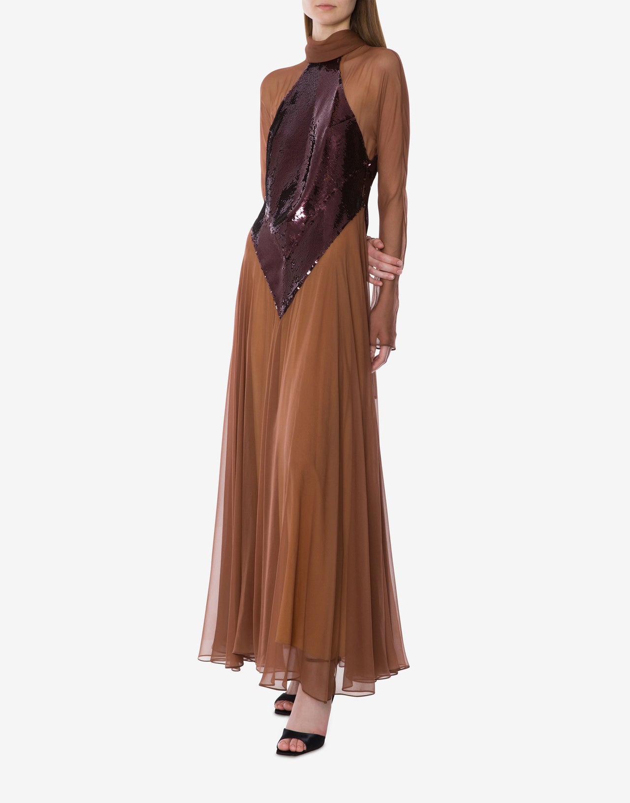 Abito da sera  in paillettes e chiffon Marrone Alberta Ferretti Boutique Online 2