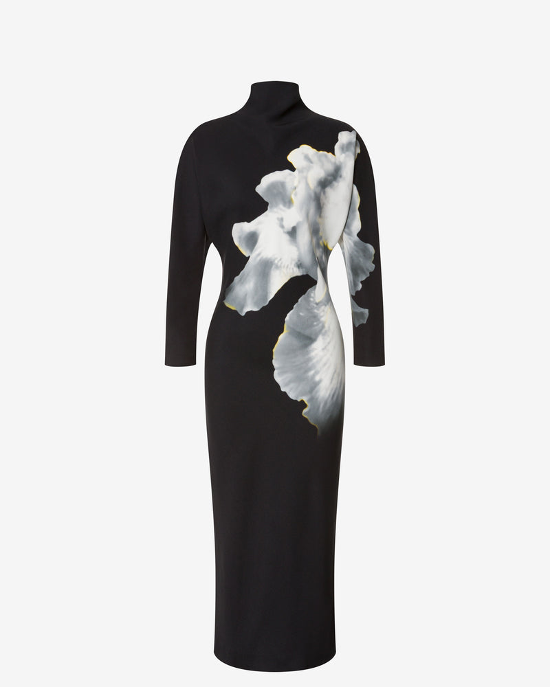 Orchid print long-sleeved midi dress Black Alberta Ferretti Boutique Online 0