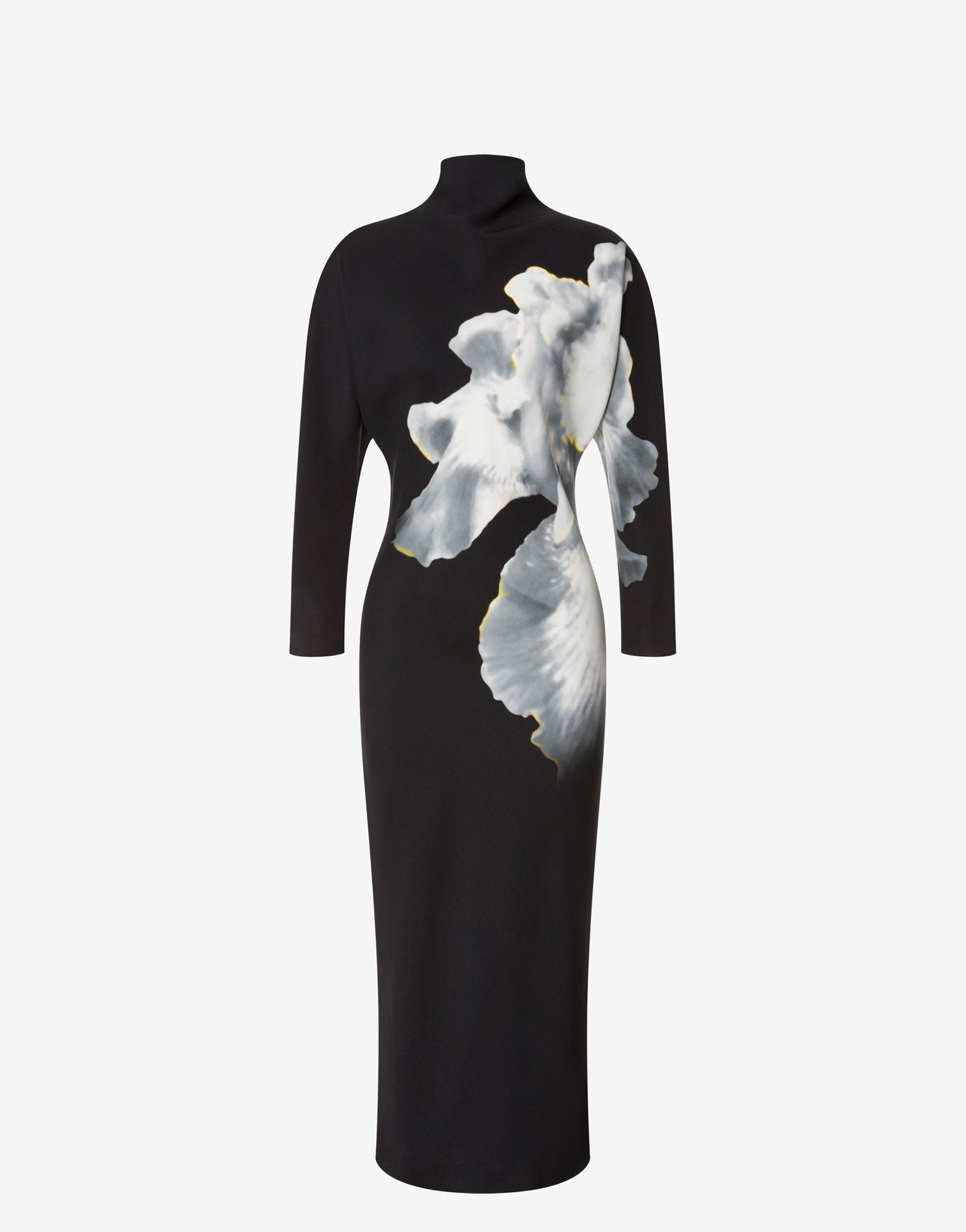 Orchid print long-sleeved midi dress Black Alberta Ferretti Boutique Online 1