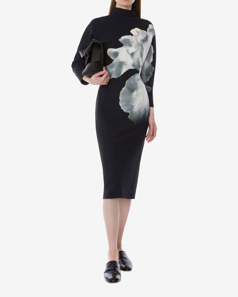 Orchid print long-sleeved midi dress Black Alberta Ferretti Boutique Online 1