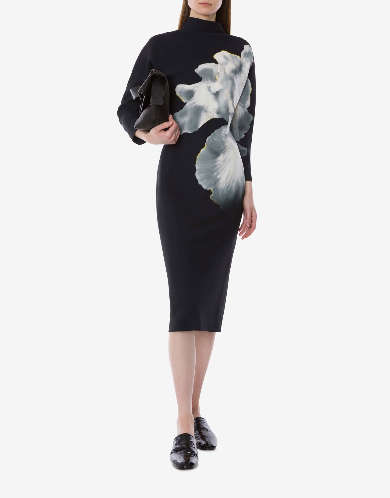 Orchid print long-sleeved midi dress Black Alberta Ferretti Boutique Online 2