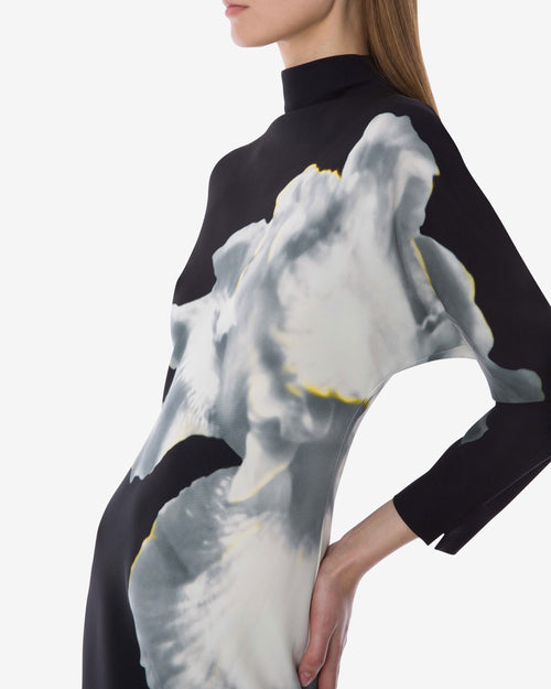 Orchid print long-sleeved midi dress