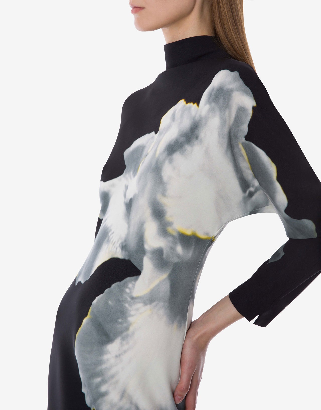 Orchid print long-sleeved midi dress Black Alberta Ferretti Boutique Online 4