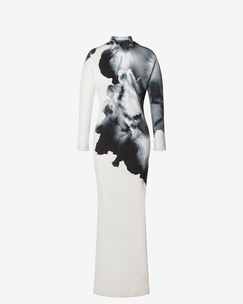 Orchid print long-sleeved maxi dress