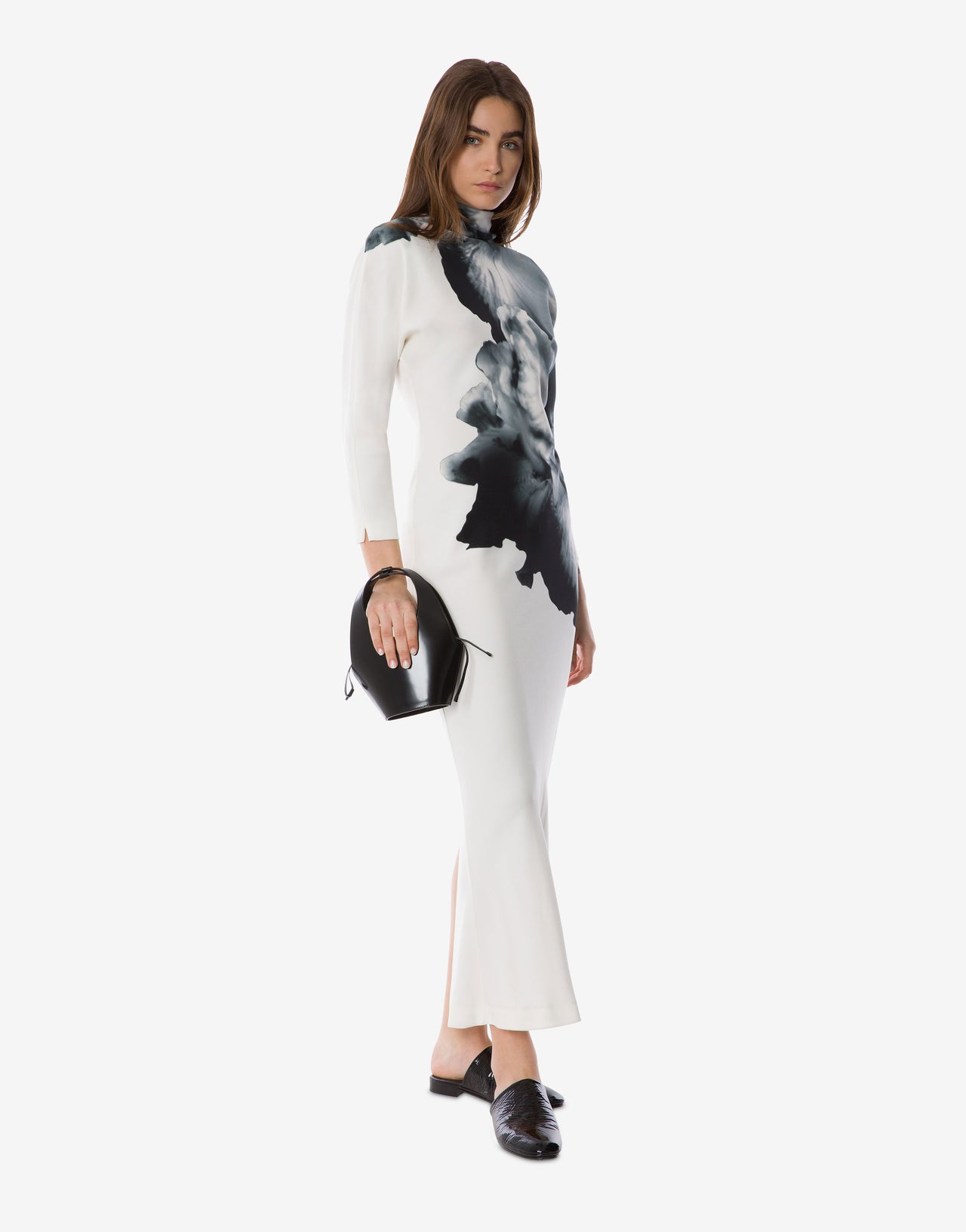 Orchid print long-sleeved maxi dress White Alberta Ferretti Boutique Online 1