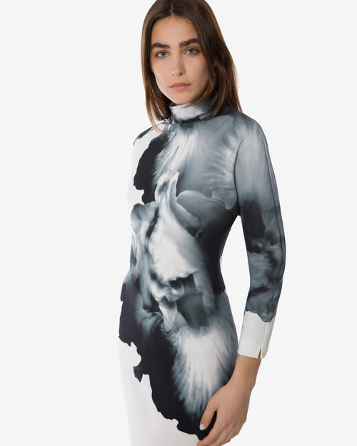 Orchid print long-sleeved maxi dress