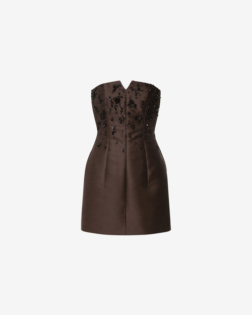 Minivestido bustier de seda y lana bordada Marrón Alberta Ferretti Boutique Online 0