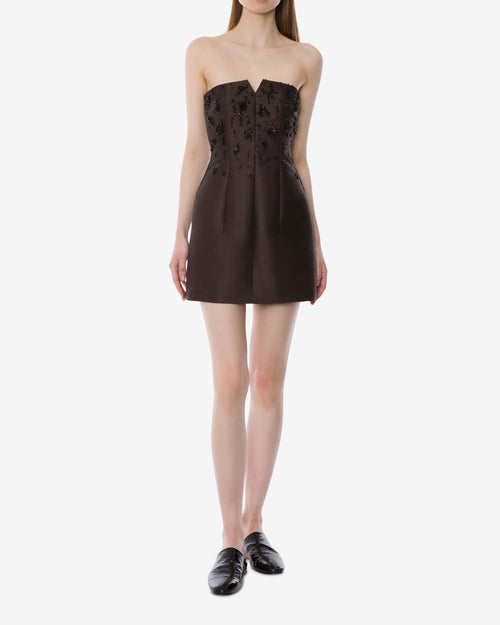 Minivestido bustier de seda y lana bordada Marrón Alberta Ferretti Boutique Online 1