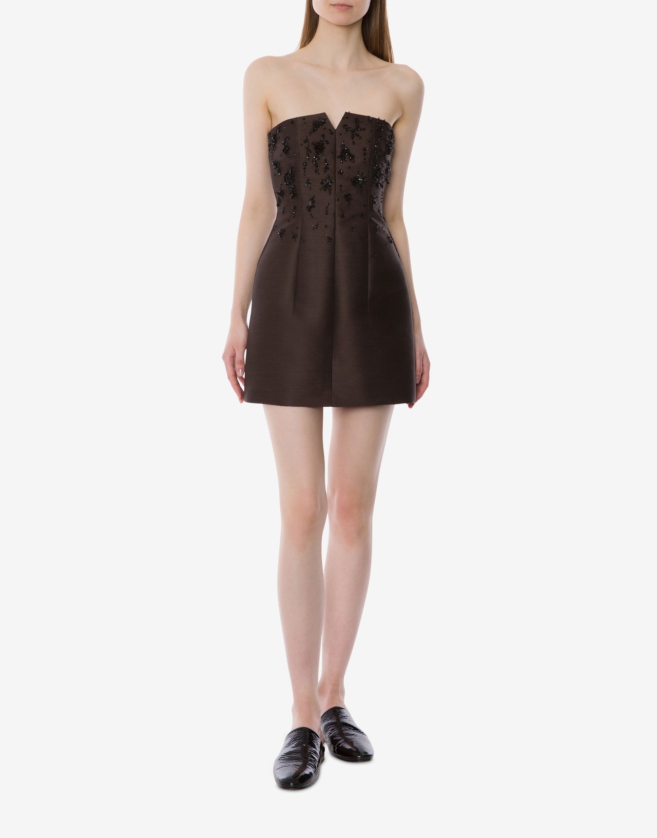 Embroidered wool silk bustier mini dress Brown Alberta Ferretti Boutique Online 2