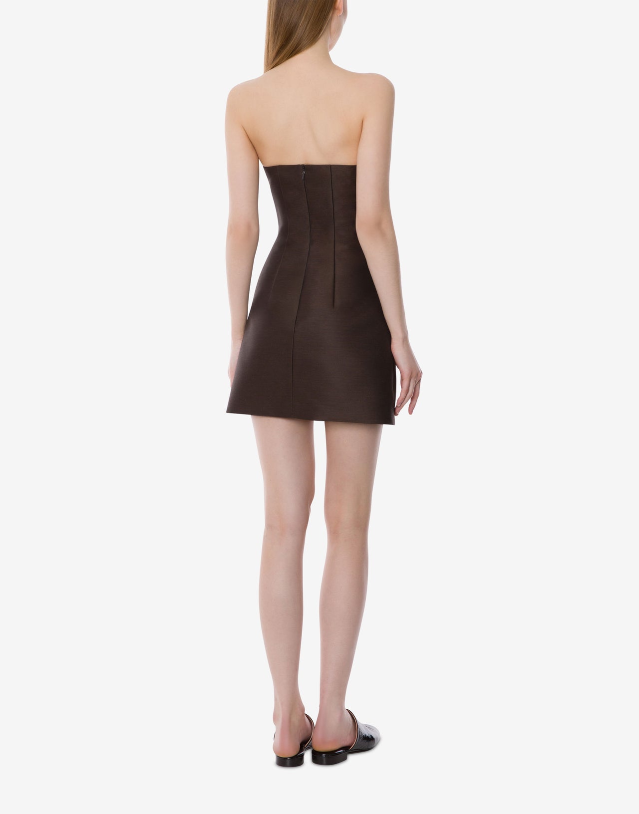 Embroidered wool silk bustier mini dress Brown Alberta Ferretti Boutique Online 3
