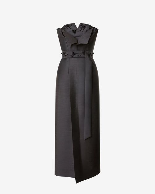 Vestido bustier de seda y lana bordada Gris Alberta Ferretti Boutique Online 0