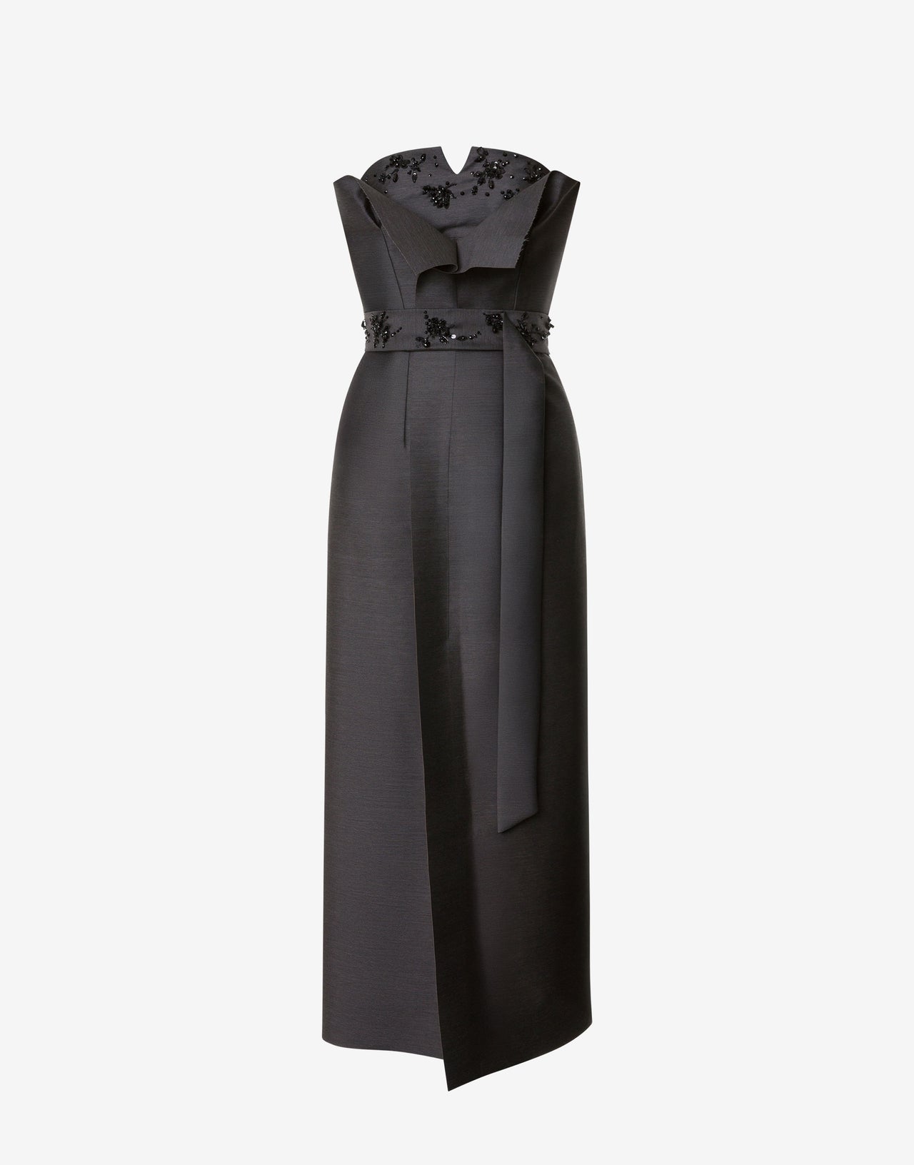 Vestido bustier de seda y lana bordada Gris Alberta Ferretti Boutique Online 1