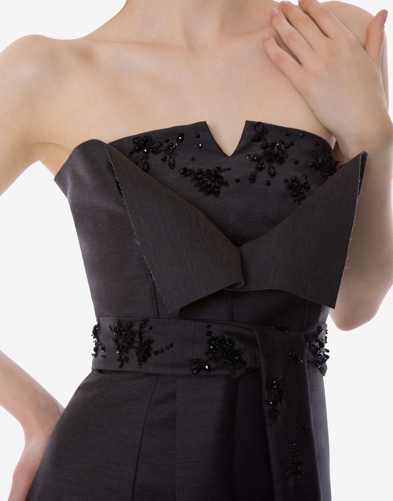 Vestido bustier de seda y lana bordada Gris Alberta Ferretti Boutique Online 4