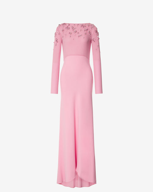 Embroidered long-sleeved evening gown Pink Alberta Ferretti Boutique Online 0