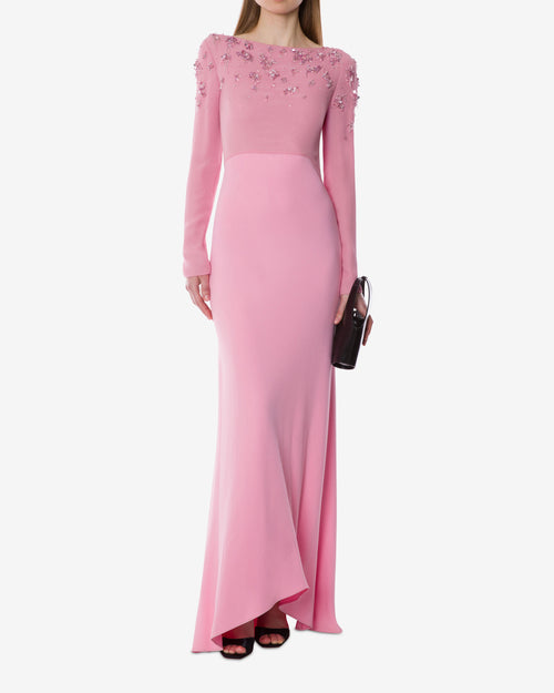 Embroidered long-sleeved evening gown Pink Alberta Ferretti Boutique Online 1