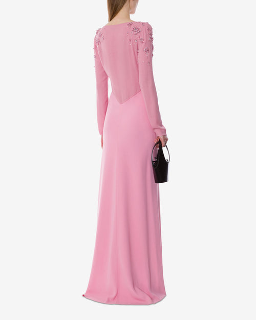 Embroidered long-sleeved evening gown
