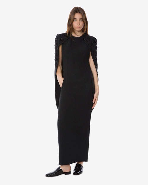 Embroidered stretch cady cape dress Black Alberta Ferretti Boutique Online 0