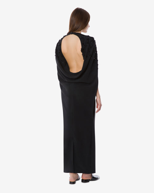 Embroidered stretch cady cape dress Black Alberta Ferretti Boutique Online 1
