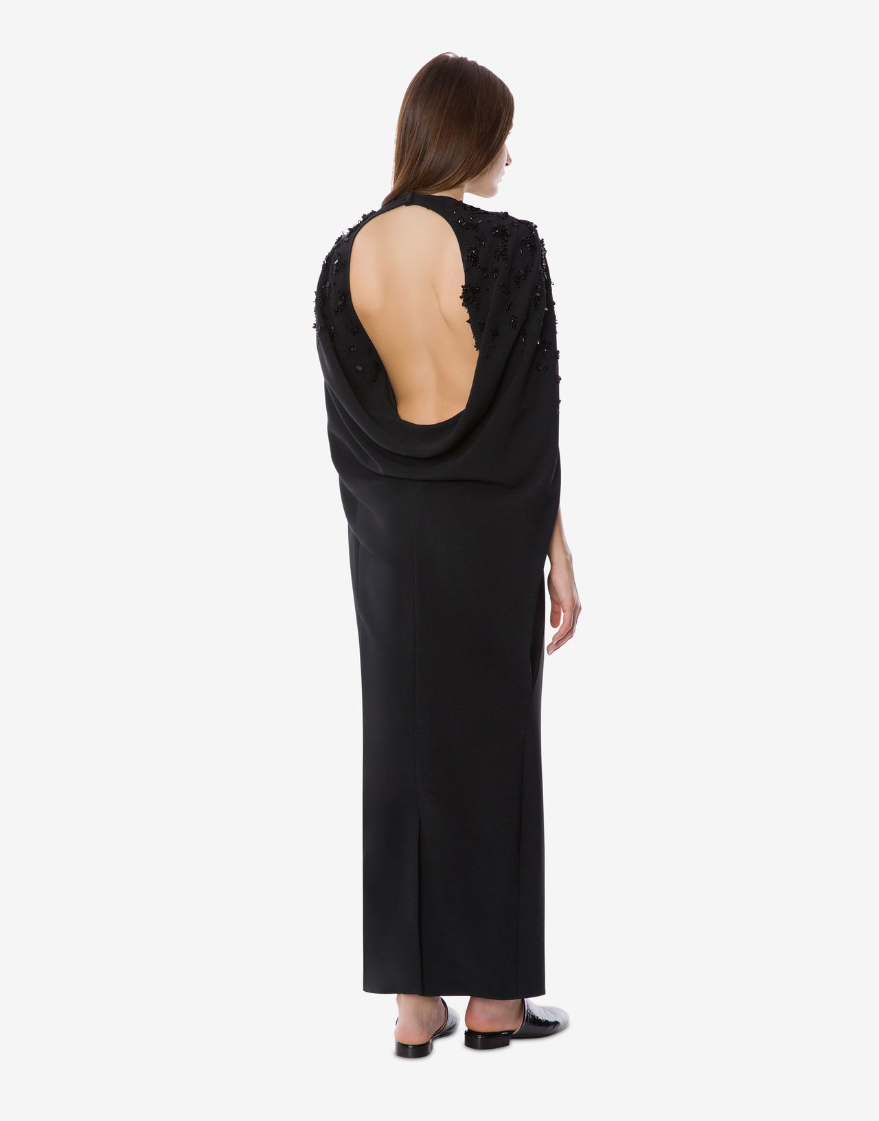 Robe cape en cady extensible brodée Noir Alberta Ferretti Boutique Online 2