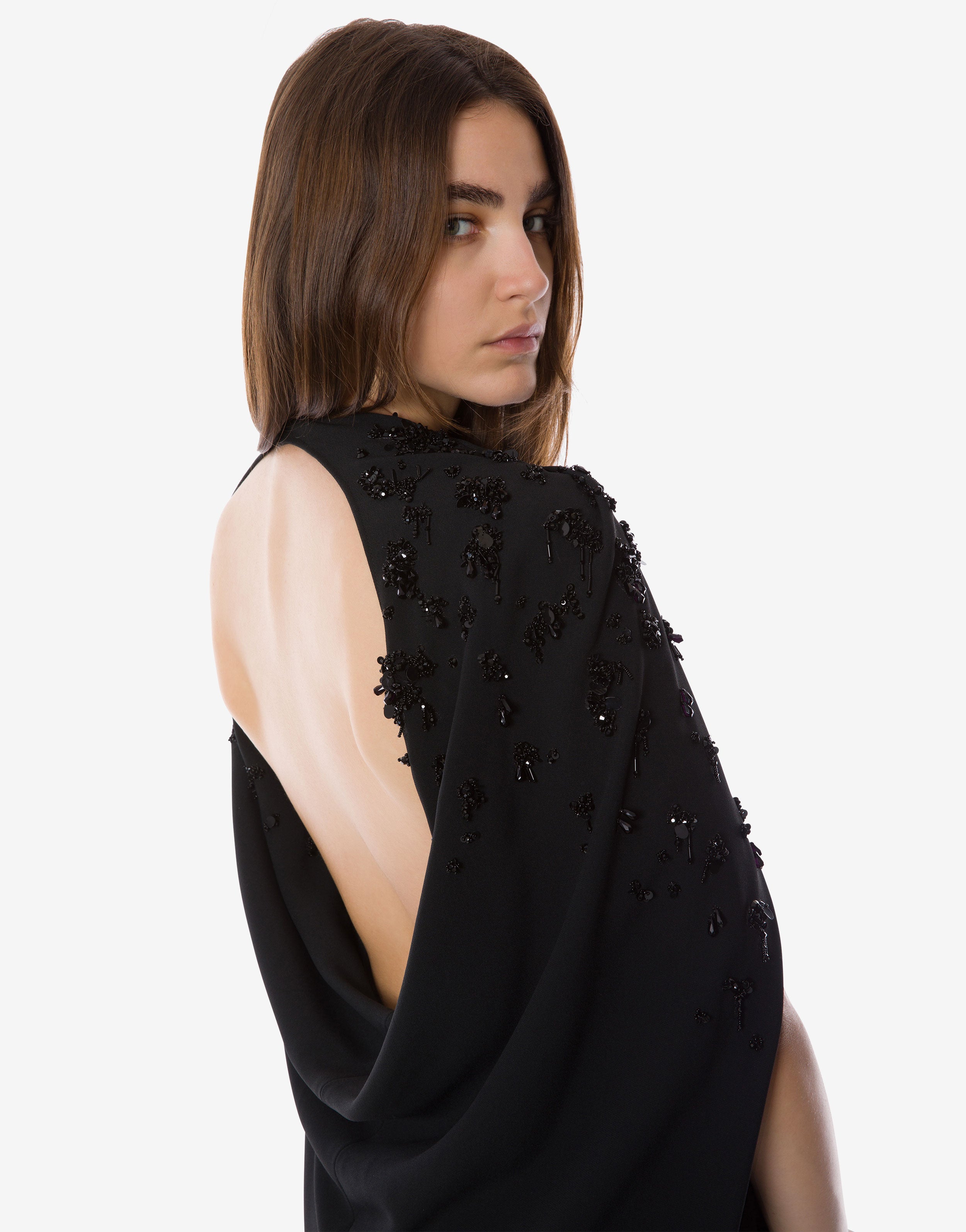 Embroidered stretch cady cape dress | Alberta Ferretti
