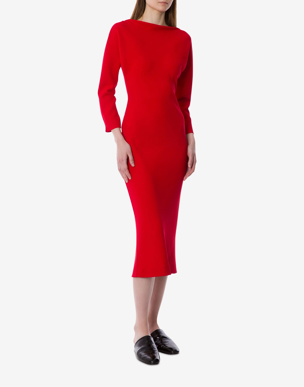 Boat neck stretch cady midi dress Red Alberta Ferretti Boutique Online 2